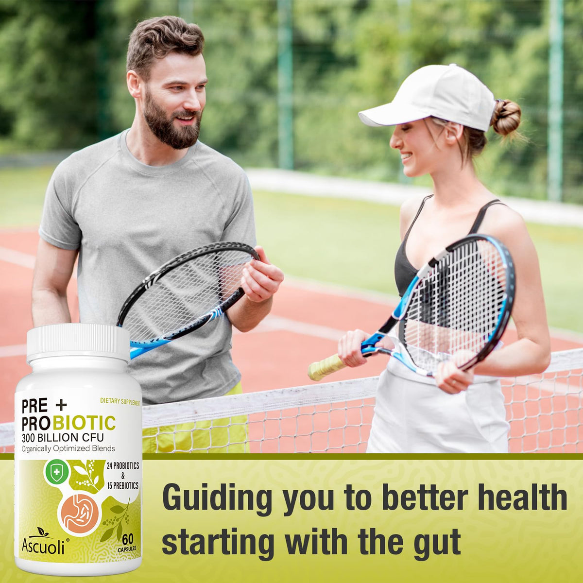 Ascuoli Probiotics for Women & Men - 300 Billion CFU, 24 Strains Probiotics + 15 Organic Herbs Blend, Daily Probiotic for Digestive Health,