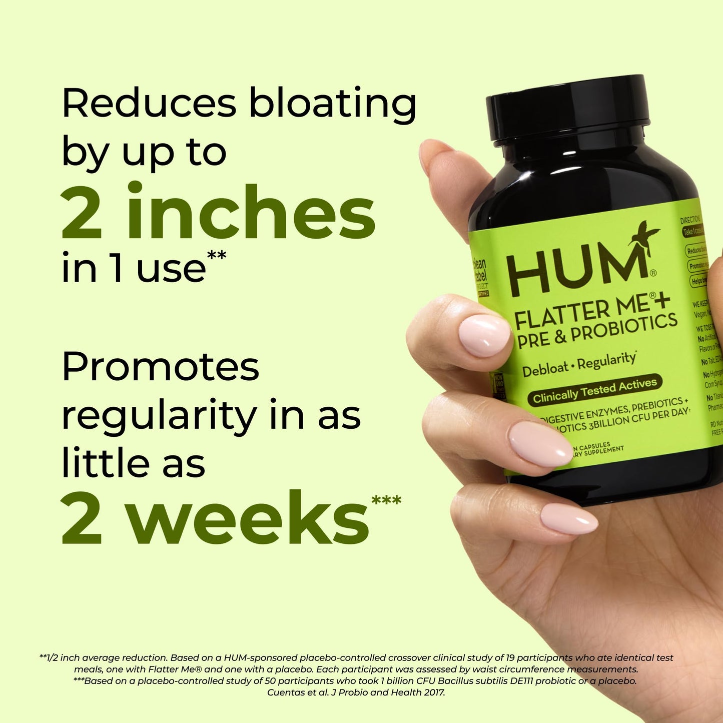 HUM Flatter Me Digestive Enzymes Plus Prebiotics & Probiotics, Digestive Health Bloating Supplement for Women & Men, Fast Acting Anti Bloat Pills Multi Enzyme