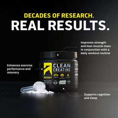 Ascent Clean Creatine Monohydrate Powder - 5G Per Serving, Creapure Supplement - Unflavored, 45 Servings