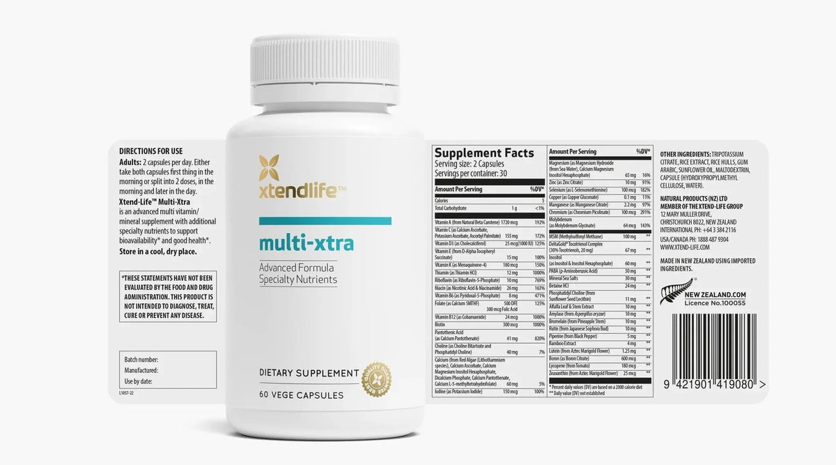 Xtendlife Multi-Xtra Multivitamin for Immune, Heart & Energy Support - 40+ Bioavailable Vitamins, Minerals, Antioxidants & Herbs Xtendlife