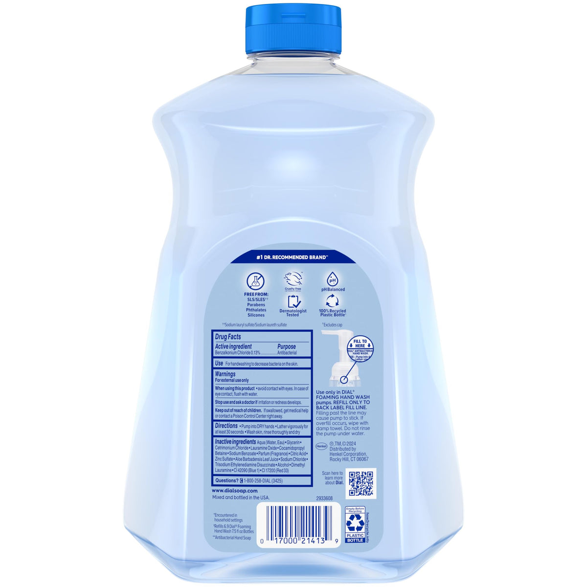Dial Antibacterial Defense Foaming Hand Soap + Aloe, Spring Water Scent, 52 Fl Oz Hand Soap Refill