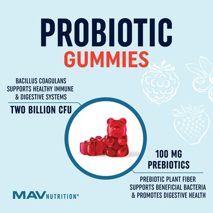 Kids Probiotic Gummies | 2 Billion Probiotics + 100mg Prebiotic Fiber for Immune & Digestion Support | Low Sugar Per Serving | For Children Ages 2+ | Gluten-Free,