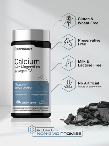 Horbäach Calcium Magnesium D3 | 180 Coated Caplets | Supports Bone Density | Supplement for Men and Women