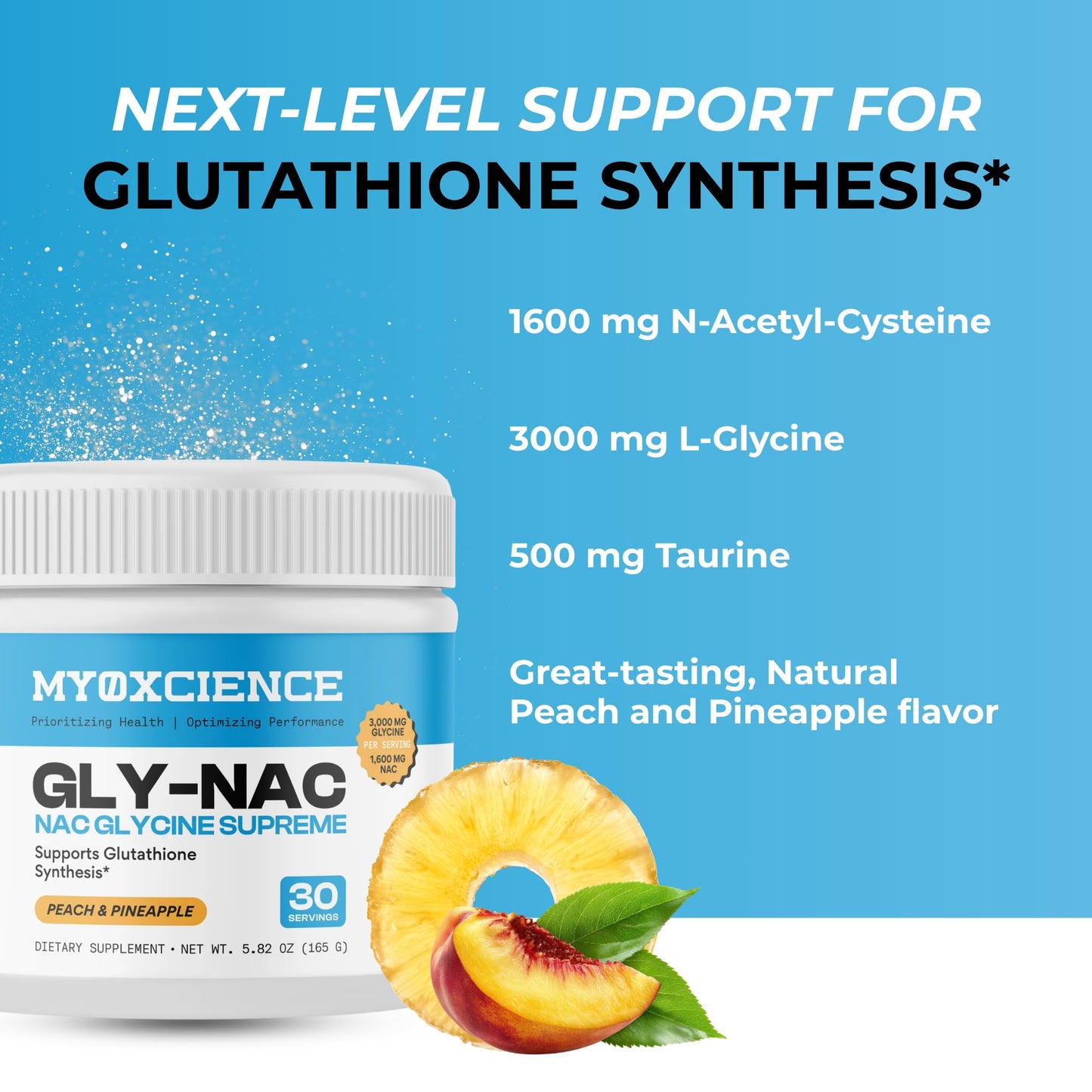MYOXCIENCE NAC Glycine Supreme | N-Acetyl-L-Cysteine, Glycine, and Taurine Combination (Natural Peach and Pineapple Flavor) (30 Servings) MYOXCIENCE buy supplements Au