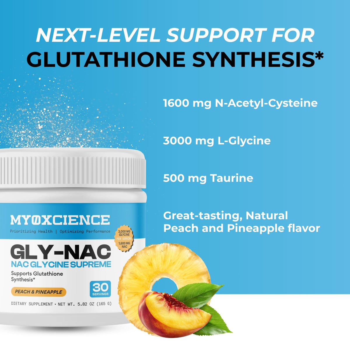 MYOXCIENCE NAC Glycine Supreme | N-Acetyl-L-Cysteine, Glycine, and Taurine Combination (Natural Peach and Pineapple Flavor) (30 Servings) MYOXCIENCE buy supplements Au