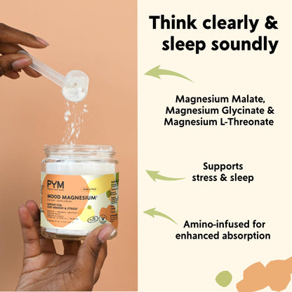 PYM Mood Magnesium Powder to Support Stress & Better Sleep, 30 Servings - Magnesium Glycinate, Magnesium Malate & l-Threonate, Yuzu Citrus | Non-GMO