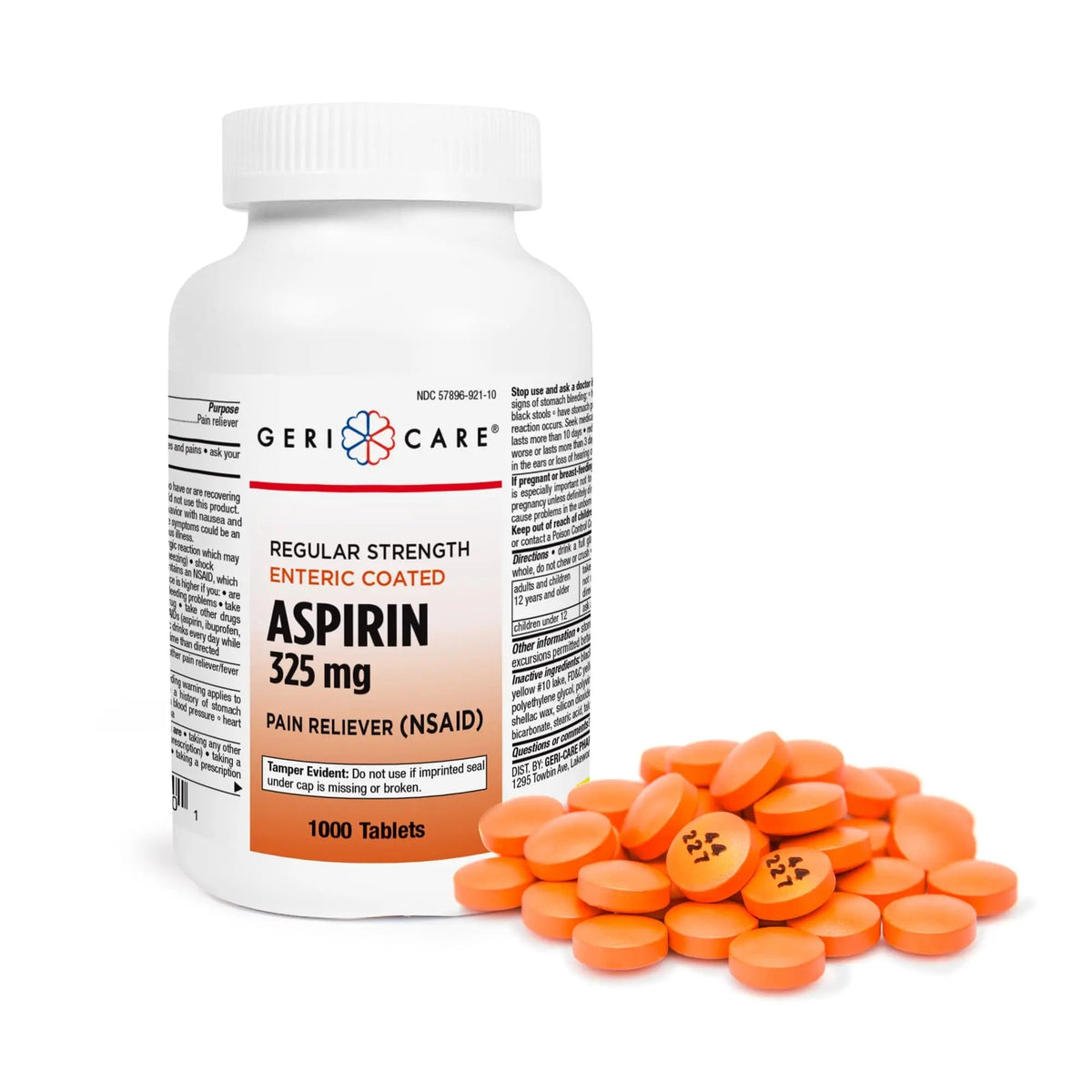 GeriCare Enteric Coated Aspirin Tablets 325mg (1000 Count) NSAID Pain Reliever & Fever Reducer for Adults- Regular Strength Aspirin for Headache Arthritis Menstrual & Muscle Pain GeriCareBuy Supplements Australia