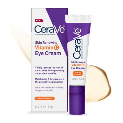 CeraVe Skin Renewing Vitamin C Eye Cream, Vitamin C, Hyaluronic Acid, Ceramides & Caffeine, Under Eye Cream For Dark Circles and Puffiness