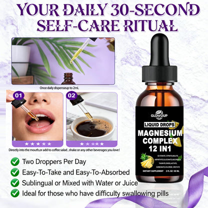 Magnesium 12 in 1 Complex 1000mg Supplement for Women & Men, High Absorption Liquid Magnesium W/Glycinate Citrate Malate Taurate Oxide Aspartate Orotate, Calm Magnesium for Sleep Muscle Heart Support GLOVVUUP buy supplements Au