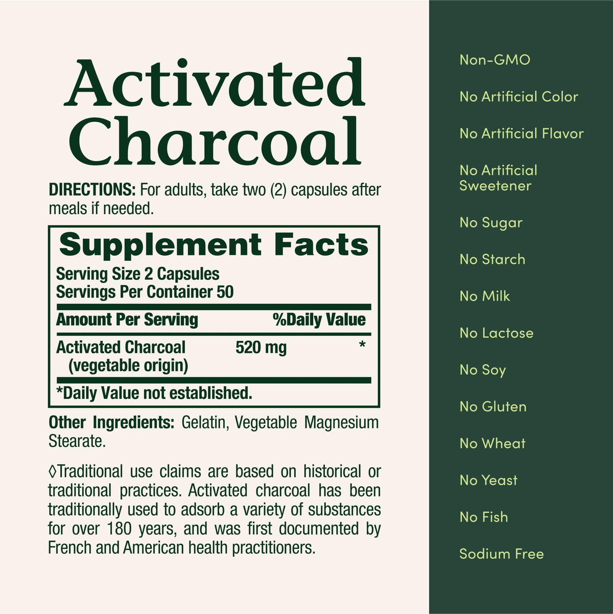 Nature's Bounty Activated Charcoal 260 mg, 100 Capsules, Dietary Supplement to Support a Healthy Lifestyle