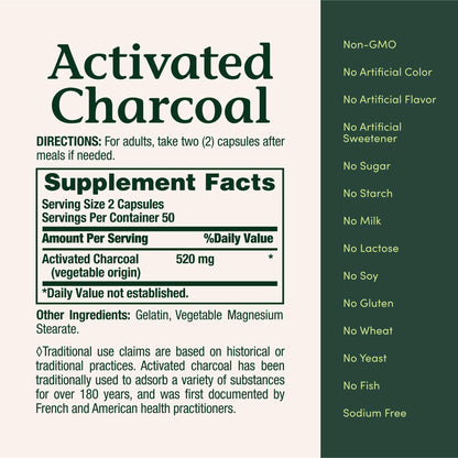 Nature's Bounty Activated Charcoal 260 mg, 100 Capsules, Dietary Supplement to Support a Healthy Lifestyle