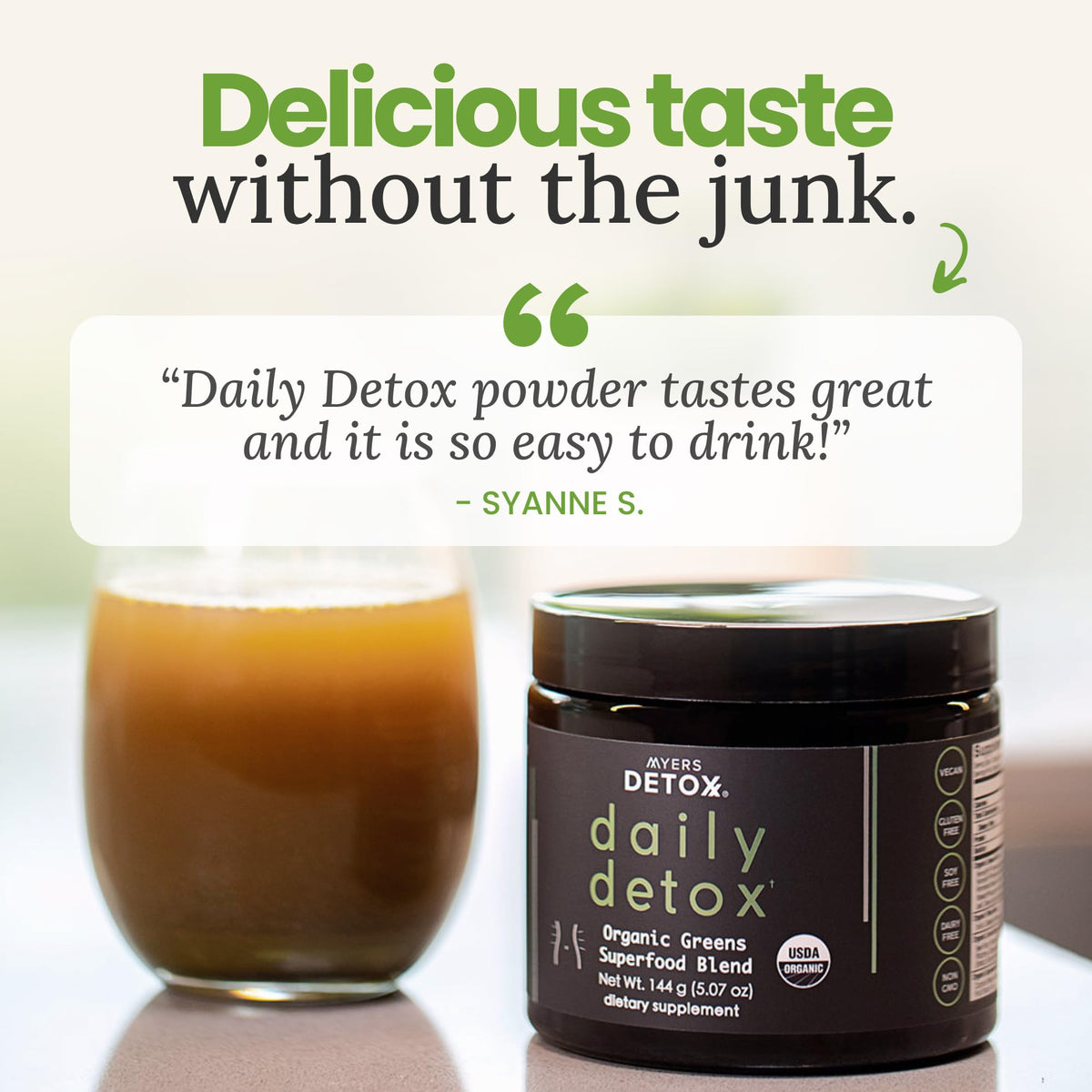 Myers Detox Daily Detox Greens Powder, Organic Superfood Supplement for Detox, Gut Health, Energy, Immune Support, Overall Wellness, Gluten Free Multivitamin Drink Mix,