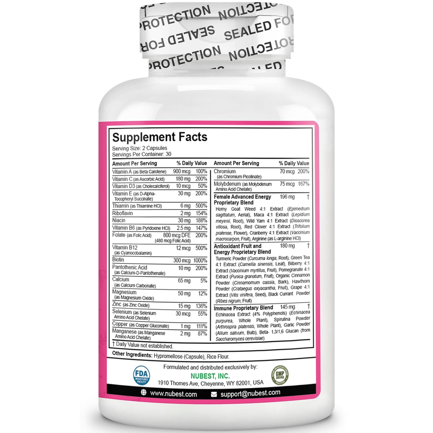 Multivitamin for Women with 39 Key Nutrients, Essential Vitamins, Minerals, Horny Goat Weed, Maca, Wild Yam, Red Clover, Cranberry, Arginine, Herbal Supplement | 60 Vegan Capsules | 1 Month Supply NuBest buy supplements Au