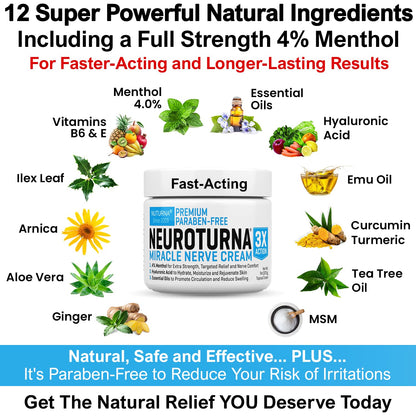 Neuropathy Nerve Relief Cream - Premium Nerve Cream 3X Action for Targeted Relief and Soothing Nerve Comfort - Maximum Strength with 4% Menthol Arnica MSM for Feet Hands Legs Toes & Back - Large 4 Oz NuturnaBuy Supplements Australia