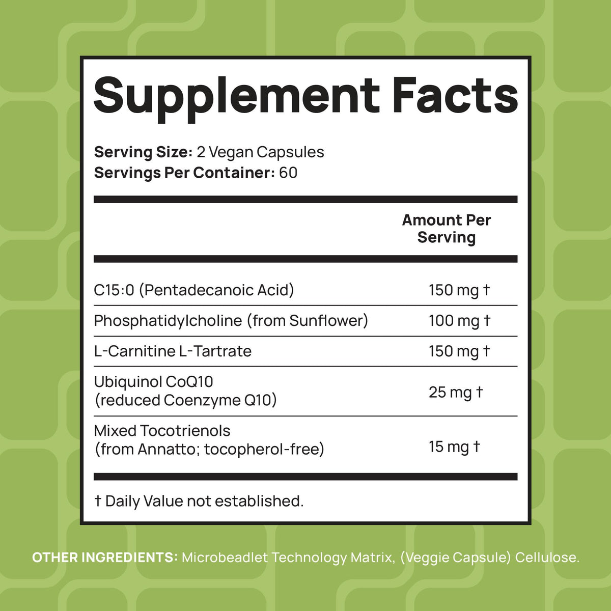 C15:0 Pentadecanoic Acid Supplement | Longevity, Cellular & Membrane Support, Micro-Granule Enhanced Absorption, Phosphatidylcholine, L-Carnitine,
