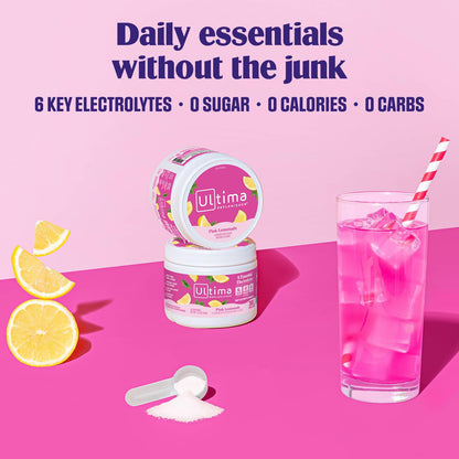 Ultima Replenisher Daily Electrolyte Powder Drink Mix – Pink Lemonade, 30 Servings Canister – Zero Sugar Hydration Powder with 6 Electrolytes & Minerals