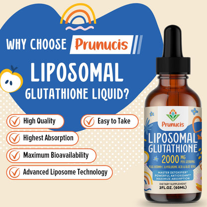 Prunucis 2000MG Liposomal Glutathione Liquid, 98% Absorption, Active Form L-Glutathione Supplement,