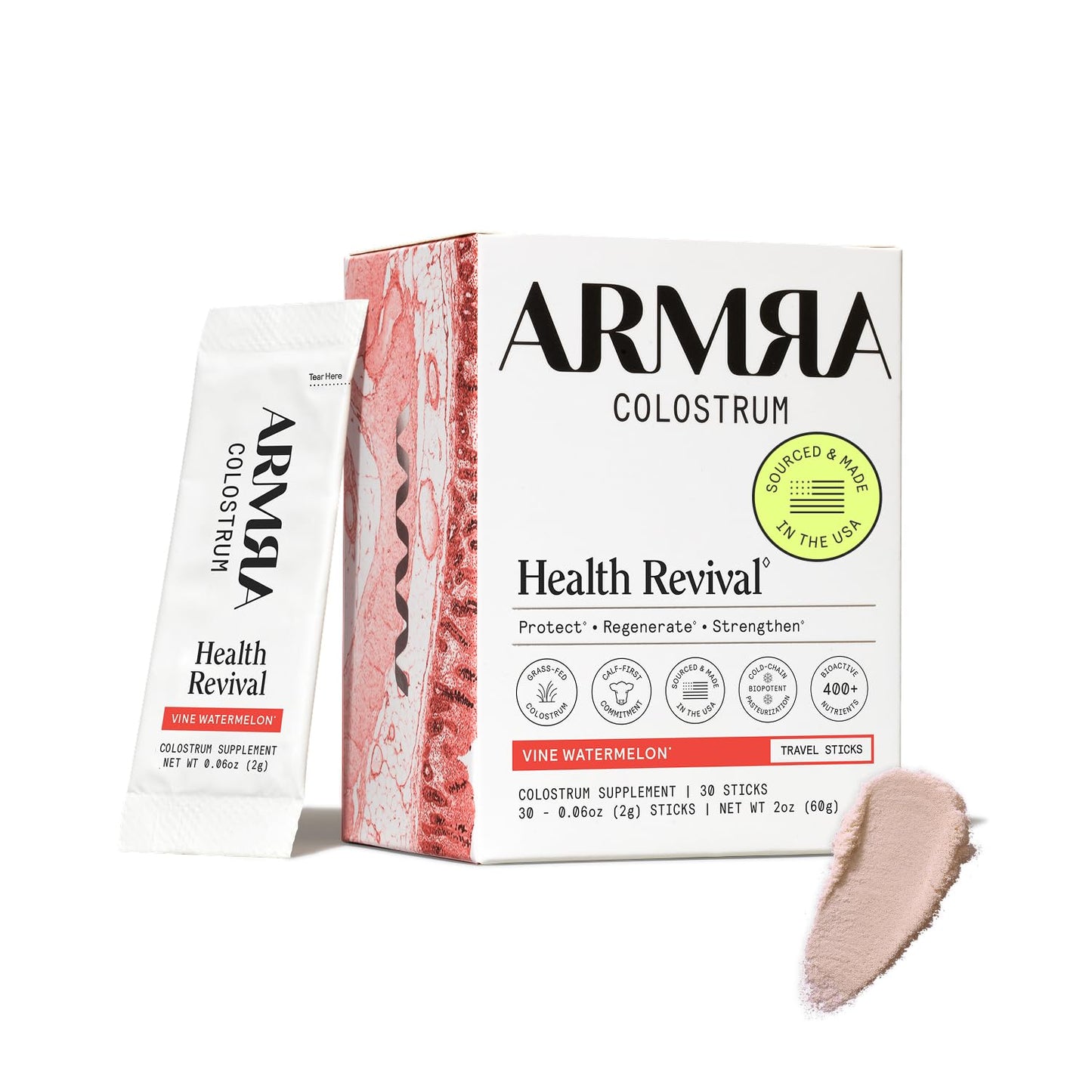 ARMRA Colostrum Powder | Vine Watermelon | Gut Health & Bloating | Skin & Hair | Immunity | Keto, Gluten & Fat-Free | 30 Servings