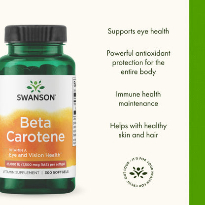 Swanson Beta-Carotene Vitamin A 25,000 IU Eye and Skin Health Supplement for Adults Seeking Vision and Immune Support - 7,500 mcg (300 Softgels) Swanson buy supplements Au
