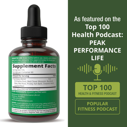 Peak Performance Lymphatic Drainage Drops. Sugar Free 7-in-1 Lymph Detox and Cleanse Support. Vegan Supplement with Echinacea, Red Clover Blossom, Burdock Root, Cleavers Herb, Licorice Root, and More Peak Performance buy supplements Au