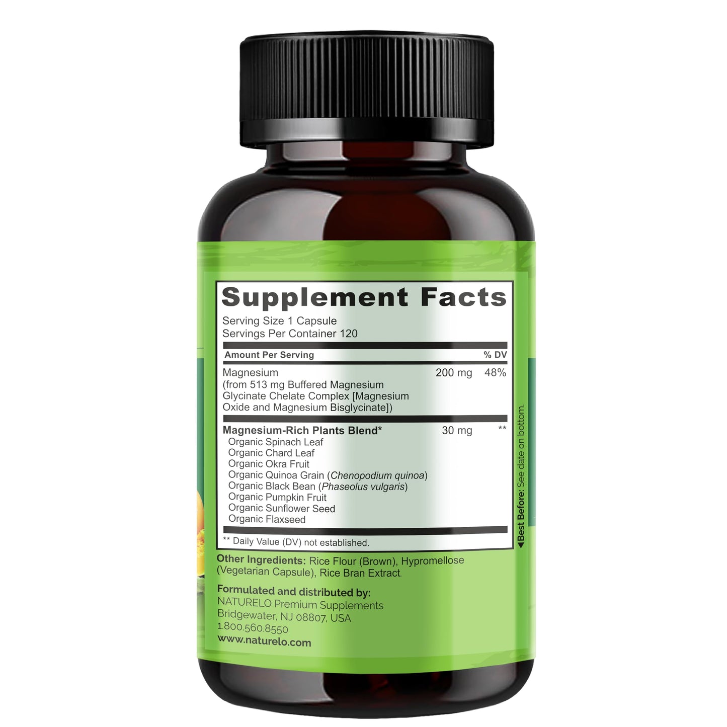 NATURELO Magnesium Glycinate Chelate Complex - 200 mg Magnesium with Organic Vegetables to Support Sleep, Calm, Muscle Cramp & Stress Relief