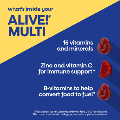Nature’s Way Alive! Men’s 50 Plus Multivitamin Gummy, Daily Chewable Multivitamins for Men with B-Vitamins, Vitamin D3 & Zinc, Supports Heart