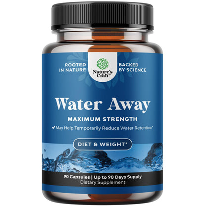Water Away Herbal Diuretic Pills High Strength - Fluid Retention Supplement with Dandelion Leaf Extract & Green Tea for Bloating Relief for Women & Men