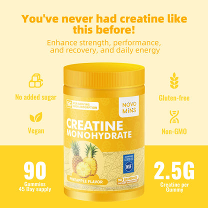 novomins Creatine Monohydrate Gummies for Men & Women, Chewables Creatine Monohydrate for Muscle Strength, Muscle Builder, Energy Boost, Pre-Workout Supplement