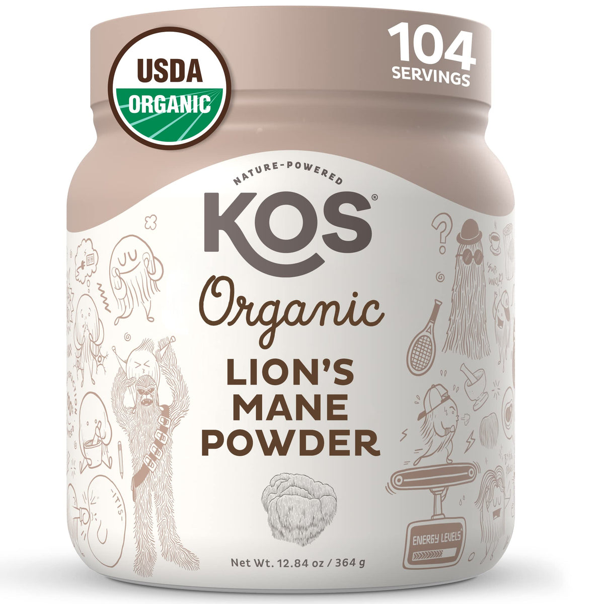 KOS Organic Lion's Mane Powder - Natural Nootropic Superfood - Vegan Functional Mushroom, Plant Based, USDA Certified, Non-GMO, Soy & Gluten-Free - 104 Servings KOS buy supplements Au