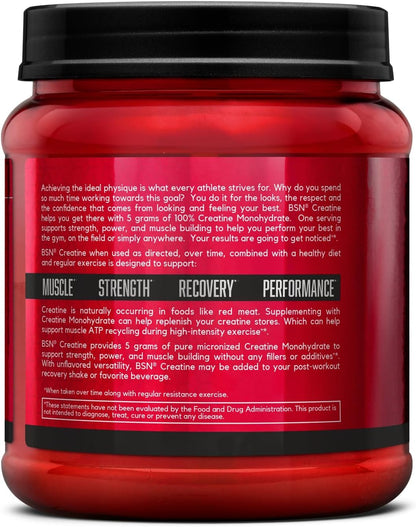 BSN Micronized Creatine Monohydrate Powder, Unflavored Creatine Powder, Micronized, Supports Muscle Building, Supports Muscle Strength, Gym Supplement