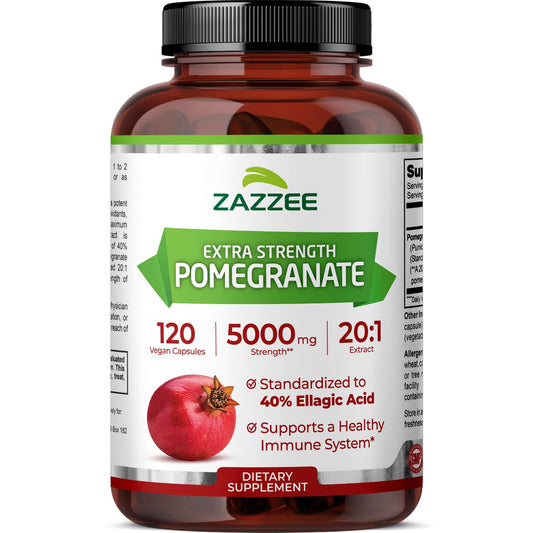 Zazzee Extra Strength Pomegranate 20:1 Extract, 40% Ellagic Acid, 120 Vegan Capsules, 4 Month Supply, Punica Granatum, Antioxidant & Cellular Health Support, Non-GMO, Made in the USA ZazzeeBuy Supplements Australia