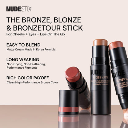 Nudestix Nudies Bronze All Over Matte Bronzing Stick – 3-in-1 Cream Bronzer for Cheeks, Eyes & Lips with Built-In Brush | Natural Contour & Sun-Kissed Glow | Bondi Bae NudestixBuy Supplements Australia