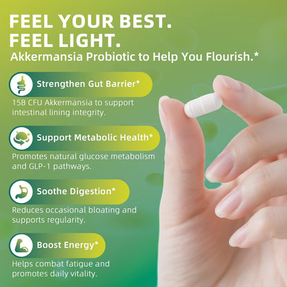 GREENPEOPLE Akkermansia Probiotics 15B CFU for Gut Function, 60CT Probiotics Supplement with Ceylon Cinnamon, Turmeric | Digestive Health & Metabolic Support