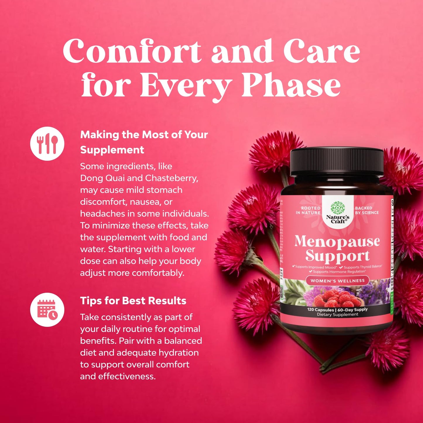 Natures Craft Complete Herbal Menopause Supplement for Women - Female Hormone Balance Capsules for Night Sweats Hot Flashes & Mood Swings with Dong Quai
