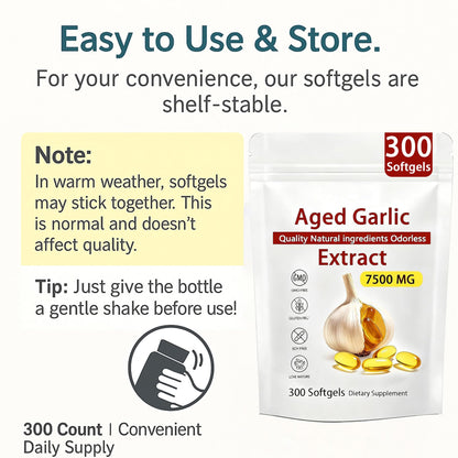 Aged Garlic Extract – 300 Count Odorless Garlic Supplement for Heart & Immune Support – Non-GMO, All-Natural Softgels, 2-Year Matured for Antioxidant Wellness (1)