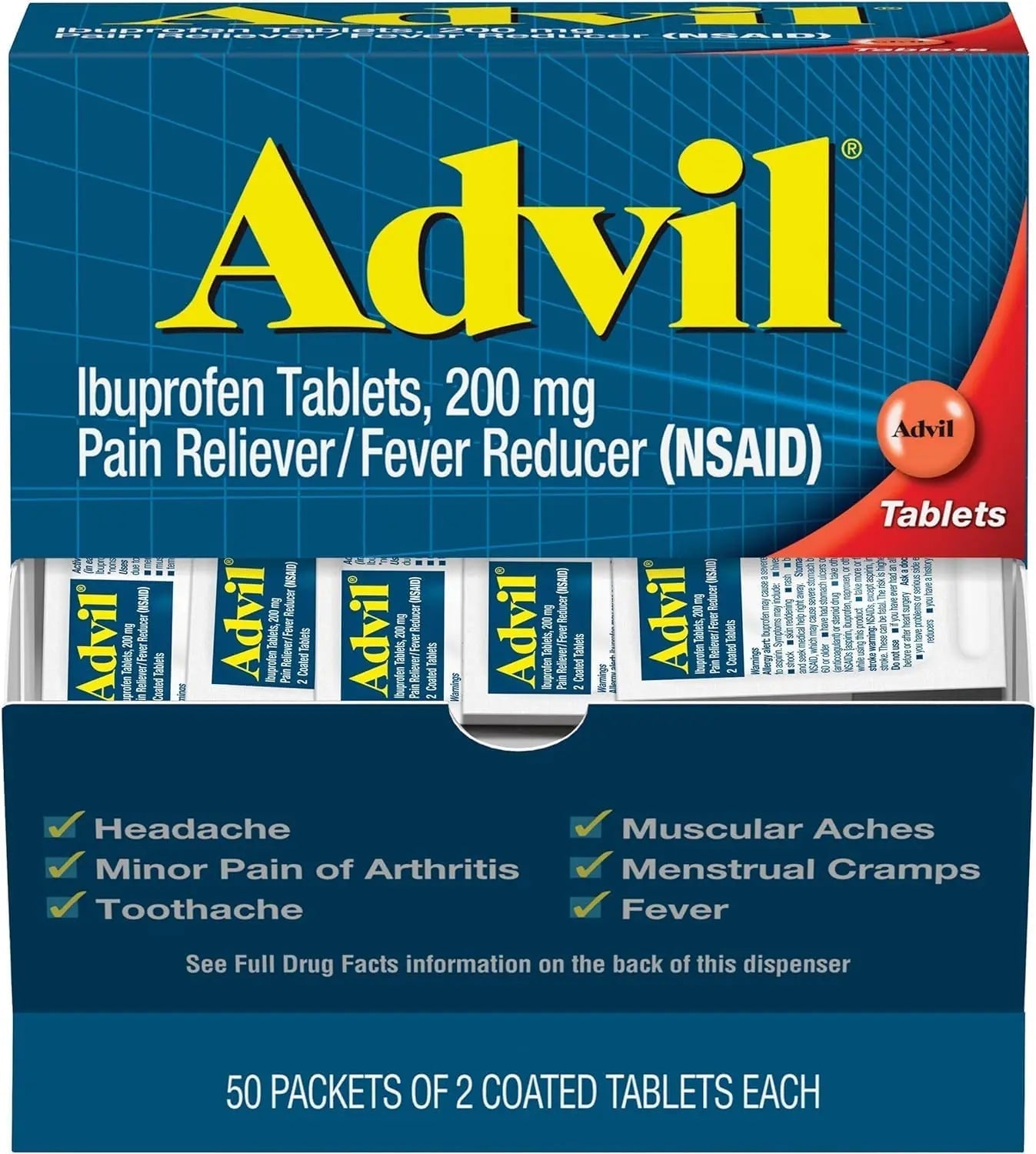 Advil Ibuprofen, 200mg (50 Packets of 2 Coated Tablets) 50 ea (Pack of 3) AdvilBuy Supplements Australia