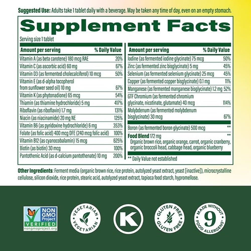 MegaFood One Daily Iron Free Multivitamin - Multivitamin for Women and Men - with Real Food - Immune Support Supplement - Bone Health - Energy Metabolism - Vegetarian; Non-GMO; No Iron - 60 Tablets MegaFood buy supplements Au