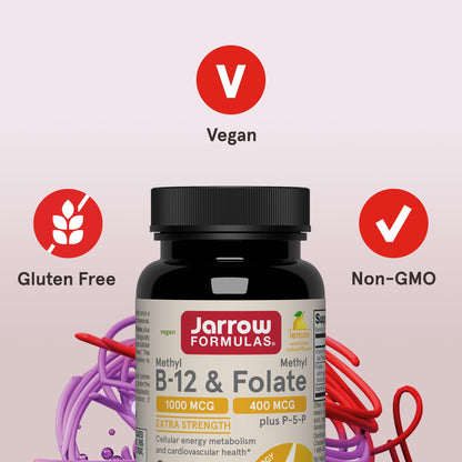 Jarrow Formulas Methyl B-12 & Methyl Folate, Bioactive Vitamin B9 & Vitamin B12 Supplement, Supports Cellular Energy Production, Healthy Brain Function & Metabolism