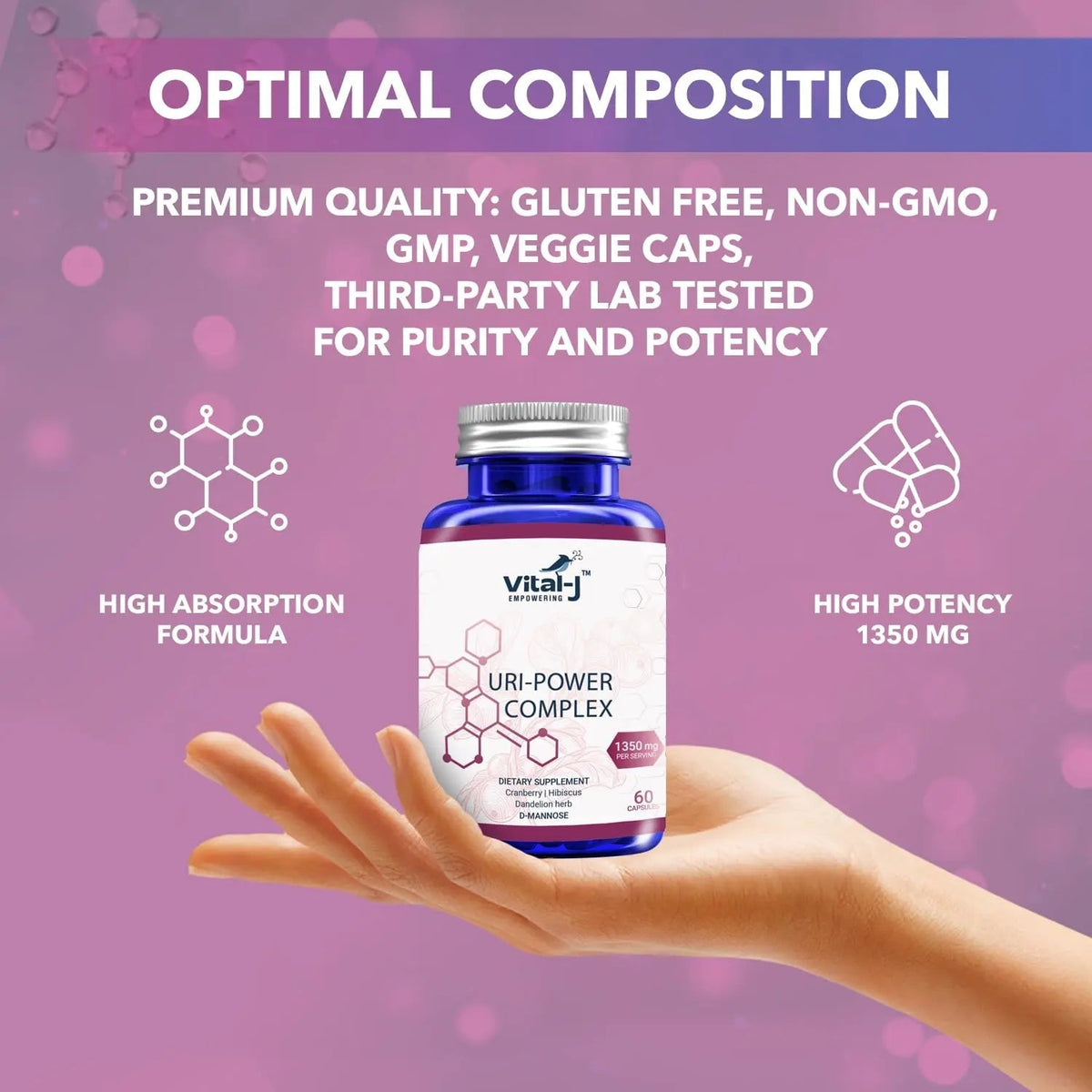 4-IN-1 URI POWER COMPLEX 1350mg - D Mannose, Cranberry, Hibiscus, and Dandelion Herb - Naturally Cleanse the Bladder and Urinary Tract 60 capsules – Specialized Approach for UTI Avoidance Vital-J EmpoweringBuy Supplements Australia