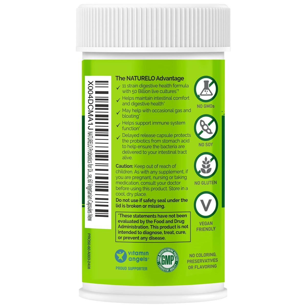 NATURELO Probiotics for Digestive Health - 50 Billion CFU, 11 Strains, Daily Use Supplement - Boosts Immune System, Delayed Release,