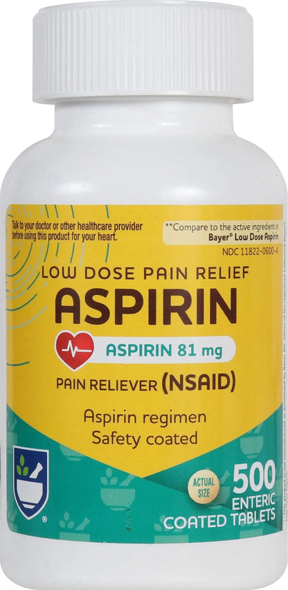 Rite Aid Aspirin Enteric Tablets - 81 mg Aspirin - 500 Count - Low-Dose for Headache Relief - Safety Coated - Aspirin Regimen - Migraine Medicine - Pain Relief Rite AidBuy Supplements Australia