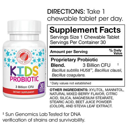 Silver Fern Brand Family Probiotics - Ultimate Adult Probiotic (1 Bottle = 60 Capsules) Plus Ultimate Children's Probiotic for Kids (1 Bottle = 30 Chewables) - Gut Health & Microbiome Support