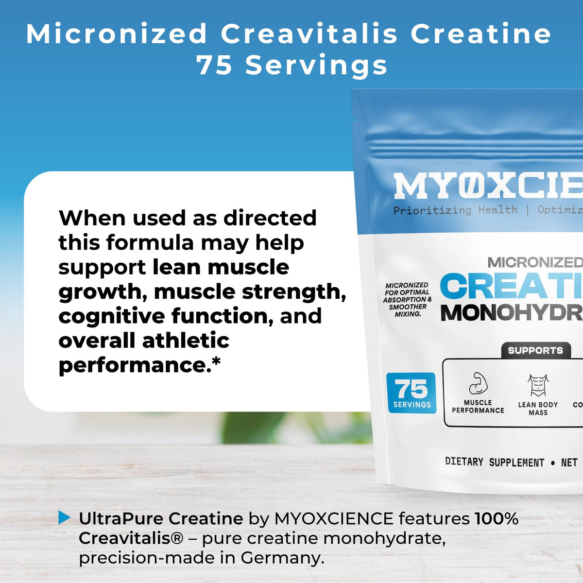 MYOXCIENCE Micronized Creavitalis Creatine | The World’s Purest Micronized Form of Creatine Monohydrate | Supports Muscle Performance, Lean Body Mass, & Cognition | 75 Servings MYOXCIENCE buy supplements Au