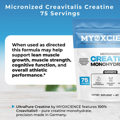 MYOXCIENCE Micronized Creavitalis Creatine | The World’s Purest Micronized Form of Creatine Monohydrate | Supports Muscle Performance, Lean Body Mass, & Cognition | 75 Servings MYOXCIENCE buy supplements Au