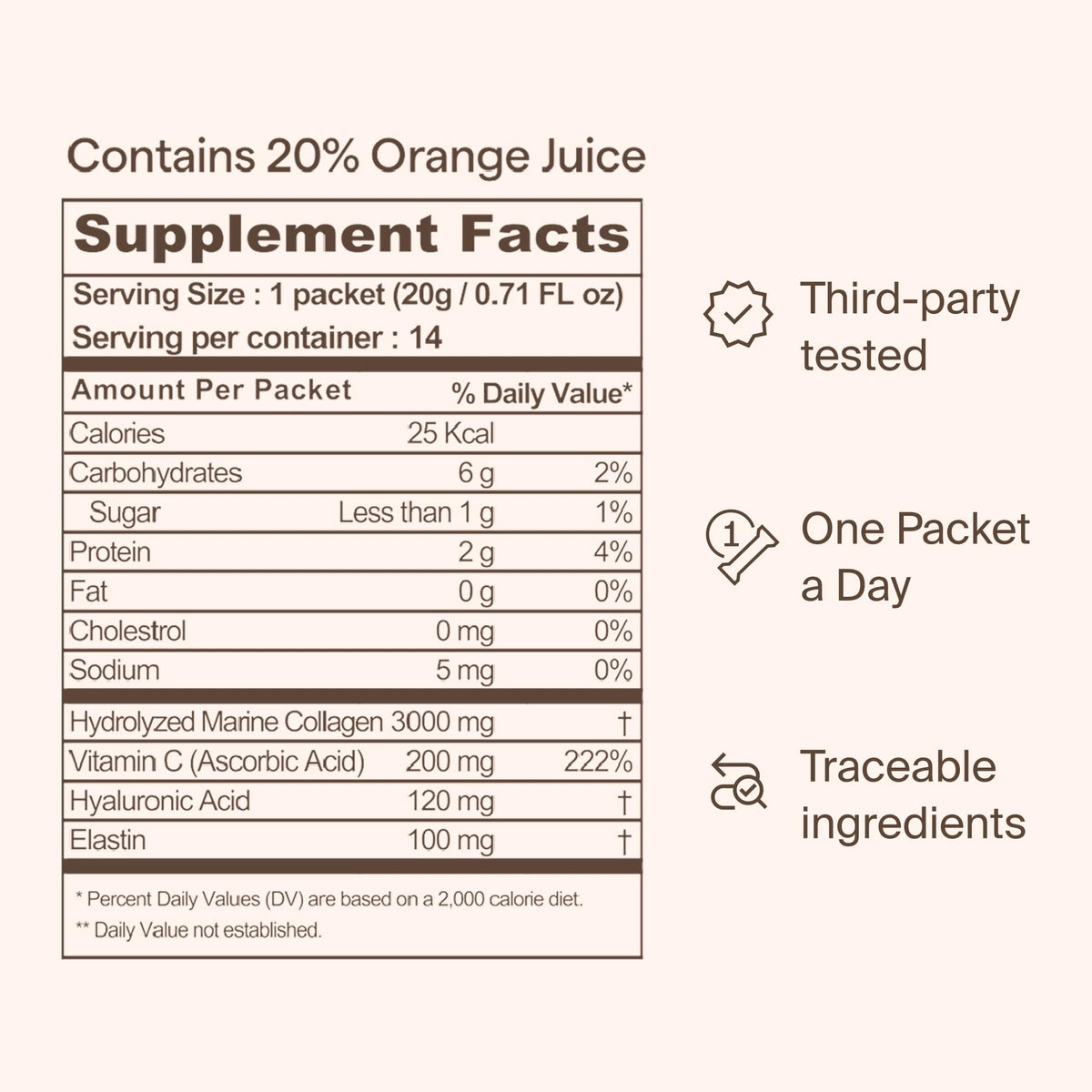 Ownist Triple Collagen Liquid Packets On-The-Go - Peptides with Hydrolyzed Marine Collagen, Elastin, Hyaluronic Acid and Vitamin for Healthy Skin - Orange Flavor - 14 Individual Stick Packs Ownist buy supplements Au