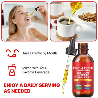 Cayenne Pepper Drops, Liquid Cayenne Pepper Organic, Cayenne Health Supplements, Cayenne Pepper Hawthorn Beet Root Turmeric Curcumin, Vitamin K2 & D3, Vegan-Friendly- 2 Fl Oz Vortexonix buy supplements Au