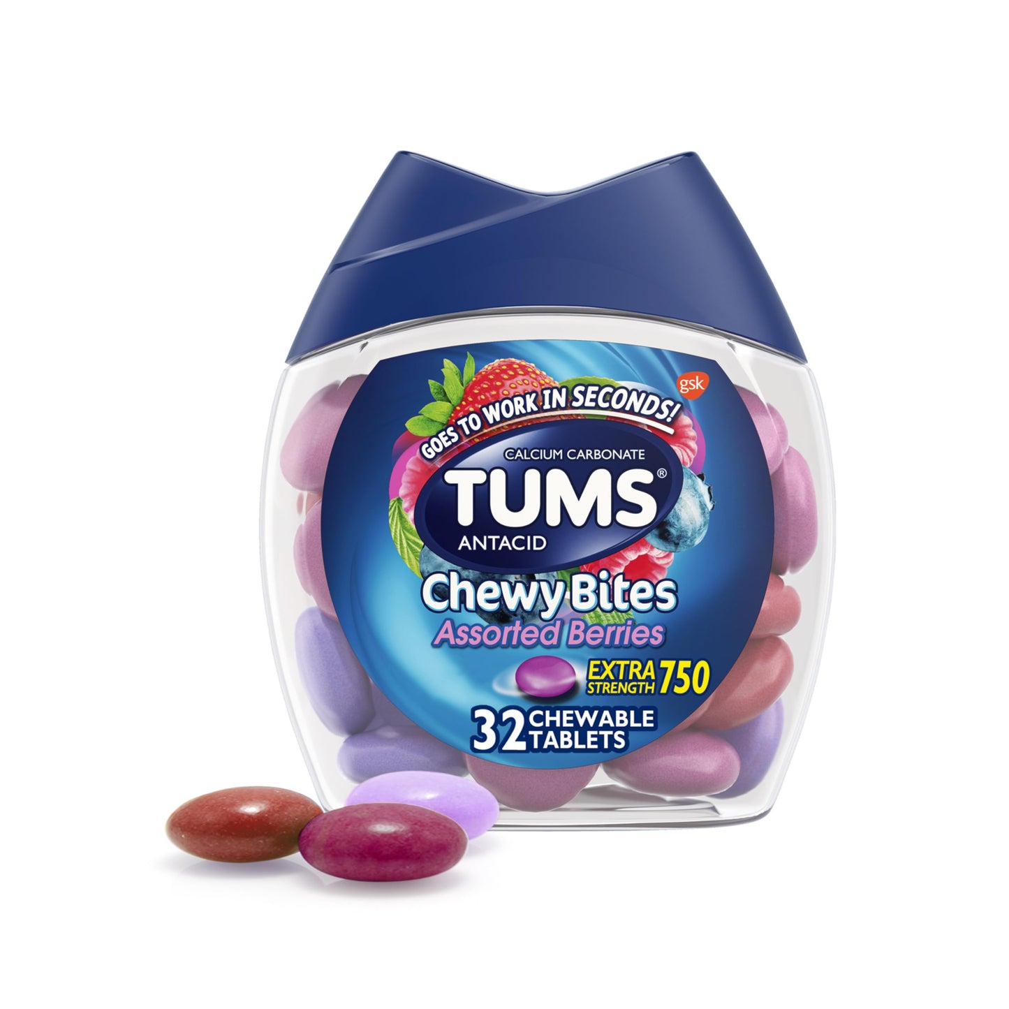 TUMS Chewy Bites Antacid Tablets for Chewable Heartburn & Acid Indigestion Relief, Assorted Berries, 32 Count TUMS buy supplements Au