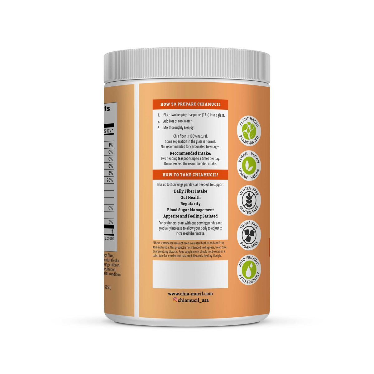 BENEXIA Chiamucil Prebiotic Fiber Supplement Powder – Chia Fiber & Chicory Root (Inulin) for Digestive Health & Appetite Control – Gluten & Sugar Free