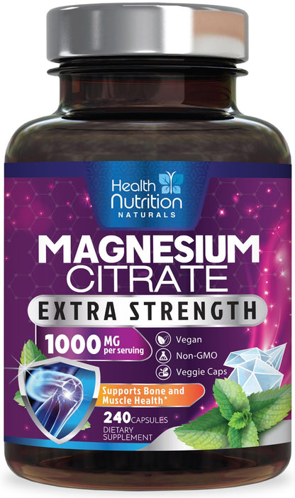 Magnesium Citrate 1000mg Per Serving - Max Absorption Magnesium Powder Capsules for Muscle, Nerve, Bone and Heart Health Support, High Absorption Citrate Complex