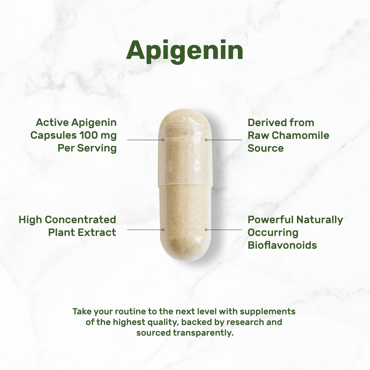 Apigenin, 100mg Per Serving, 240 Capsules – Raw Plant Extract from Chamomile Flower – Active Bioflavonoids & Antioxidants